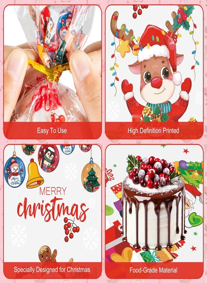 Litmitfu 100 Pcs Merry Christmas Treat Bags - Clear Xmas Cellophane Gift Goodie Bags, Plastic Santa Claus Goody Candy Snack Bag with Twist Ties for Winter Christmas Themed Party Supplies Favors, 4 Styles - Image 5